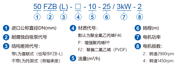 FZB系列小型氟塑料自吸泵型號(hào)含義說(shuō)明