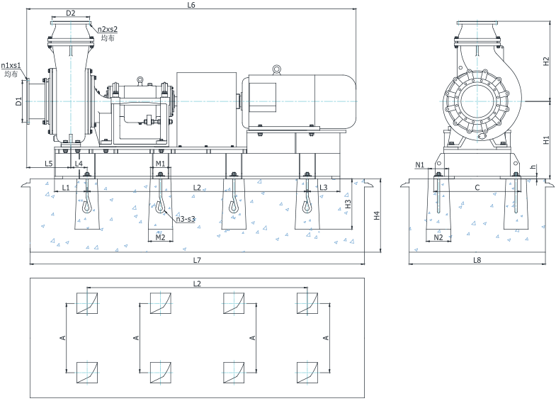 UHB-Z系列脫硫循環(huán)泵安裝尺寸圖