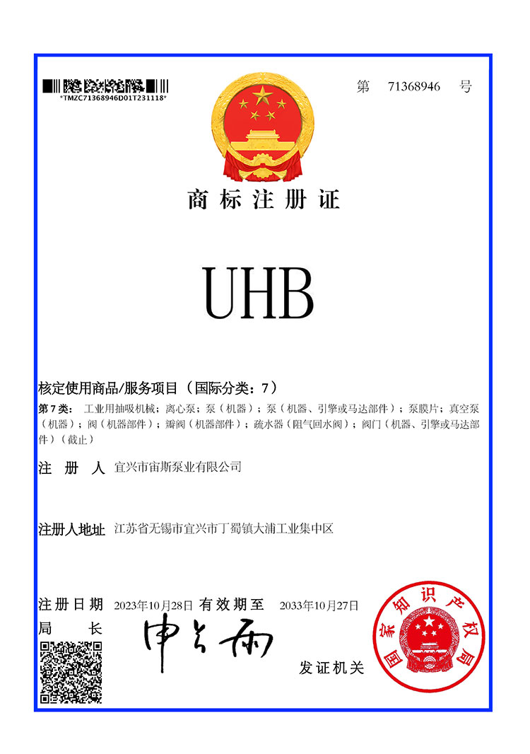 商標(biāo)注冊(cè)證:UHB